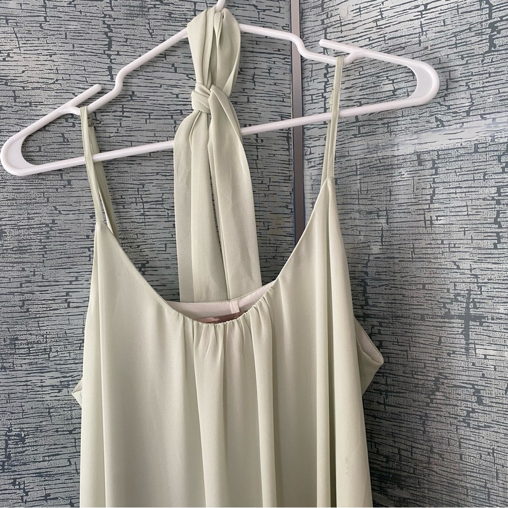 Elegant Light Green Spaghetti Strap Dress w/ Tie